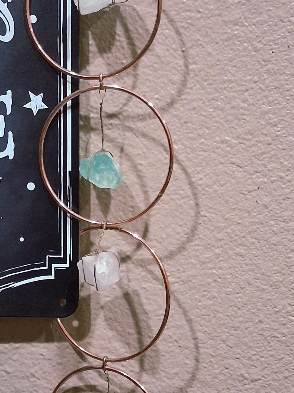 Copper Hoop Hanging Decor with real Crystals 3 Ft Long.